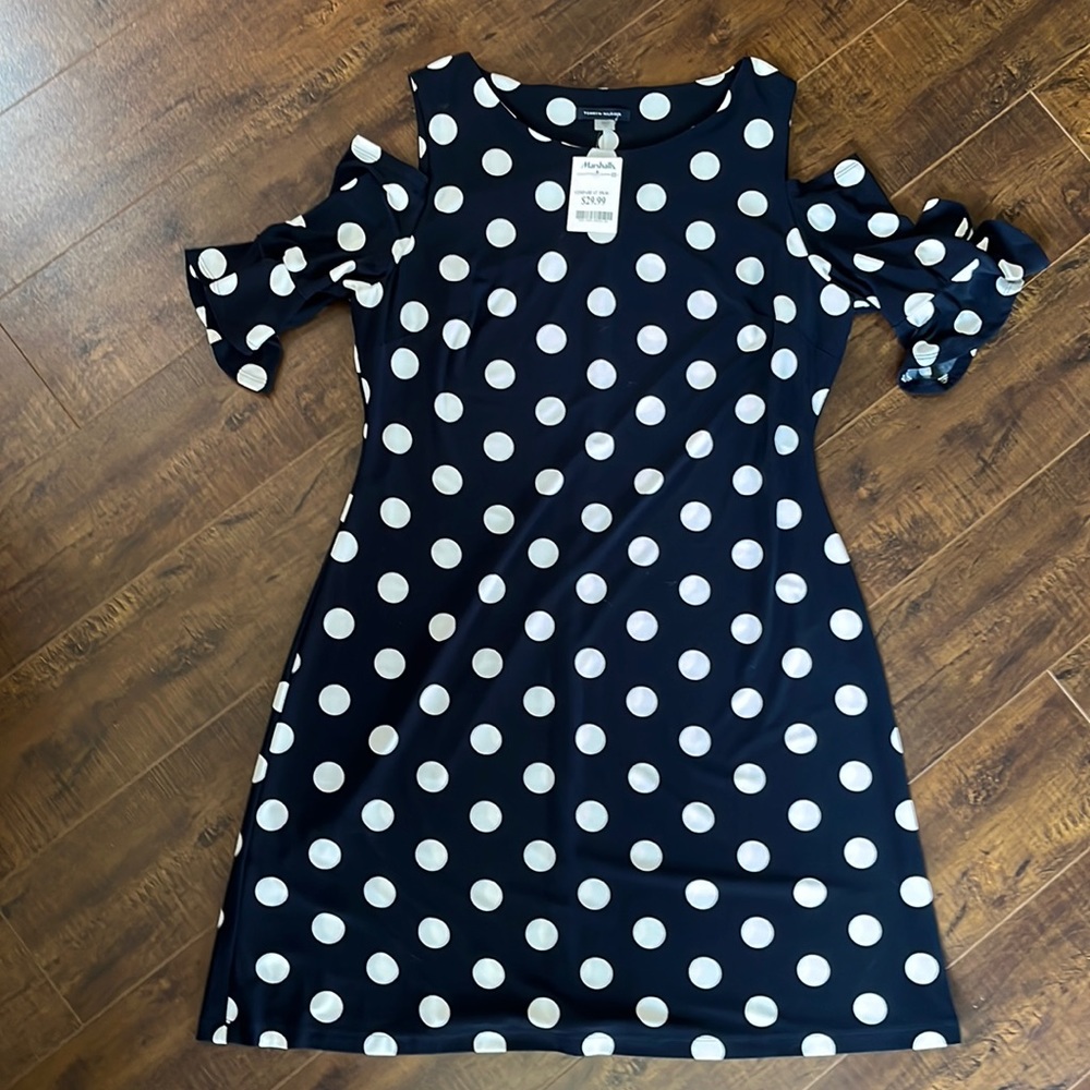 NewTommy Hilfiger navy dress with peek abo shoulders - Picture 1 of 3